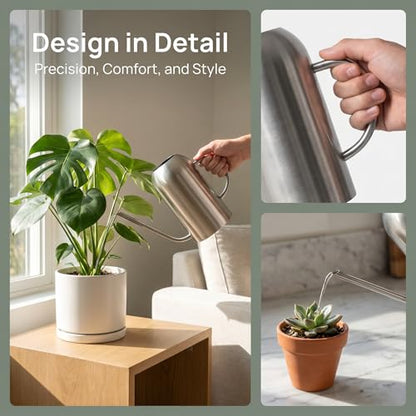 Fasmov Stainless Steel Watering Can with Long Spout Modern Style Watering Pot, 53oz/1.5L