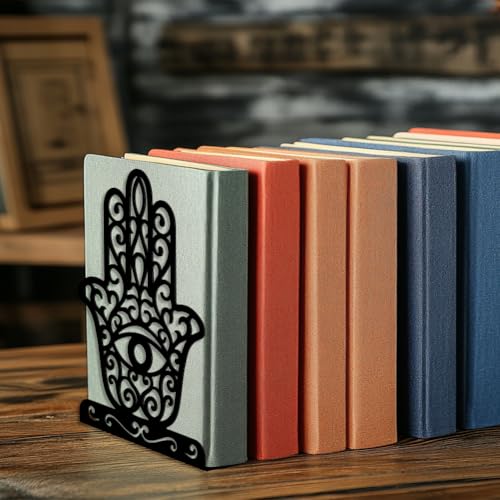 5.3"x4.3"x7.9" Metal Bookends, Heavy Duty Book Ends for Shelves | Eye of The Devil Theme Cast Iron Book Supports, 1 Pair Decor Stoppers for Desk, Library, Office & Home Shelves - style: Eye of The Devil