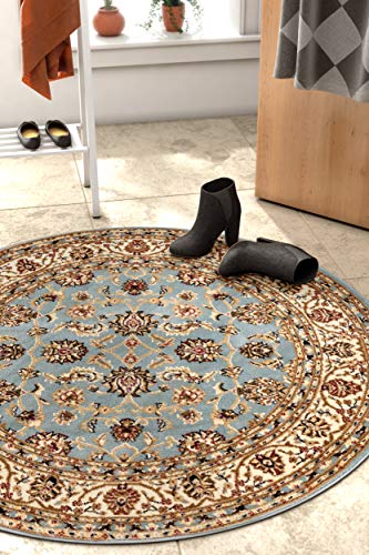 Well Woven Barclay Sarouk Light Blue Traditional Area Rug 5'3" Round - color: Light Blue, size: 5'3" (Round)