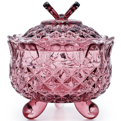 Crystal Glass Candy Snack Barrel Storage Jar Embossed Luxury Cookie Buffet Canister With Lids Jewelry Box Jar Biscuit Containers（Butterfly-Purplish-Red） - color: Butterfly-Purplish-Red
