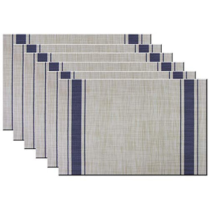 Placemats Set of 6 for Kitchen Table Mats Washable 12x18inches Easy to Clean PVC Woven Placemat (Navy) - color: Navy, size: placemats set of 6