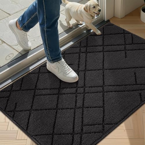 hicorfe Door Mat Indoor Entrance,32"x20" Non Slip Geometric Indoor Door Mat - color: Black, size: 32" x 20" (Rectangular)