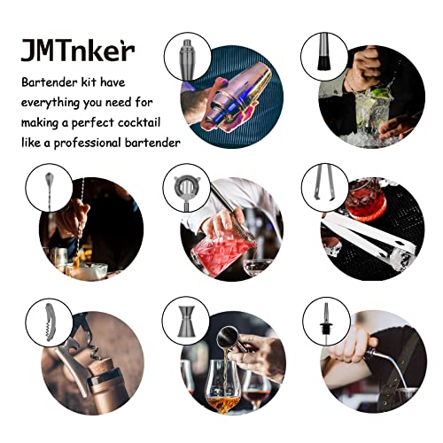 Bartender kit Black with Stand | Beautiful Black Cocktail Shaker Set for Home Bar. Perfect Mixology Bartender Kit Bar Tools Set and Bar Accessories for Amazing Drink Mixing