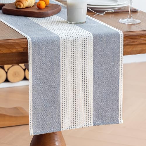 Line Macrame Table Runner, Blue Table Runners 36 Inches Long | Delicate Splicing Design, Farmhouse Rustic Minimalist Boho Table Runner for Table Cloth, Kitchen Dining Living Room Decor - color: Blue, size: 13"x36"
