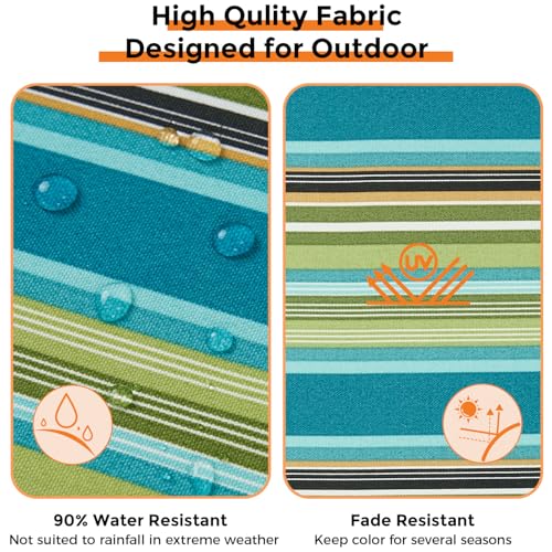 Magpie Fabrics Outdoor Tufted Seat Cushion 19"x19" Set of 2 (Green Striped) | Waterproof Patio Chair Pads with ties Tatami Floor Pillow for Room Garden Balcony Office - color: Green Striped