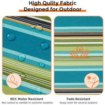 Magpie Fabrics Outdoor Tufted Seat Cushion 19"x19" Set of 2 (Green Striped) | Waterproof Patio Chair Pads with ties Tatami Floor Pillow for Room Garden Balcony Office - color: Green Striped