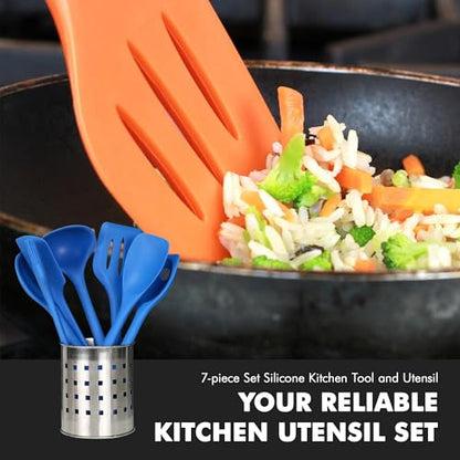 Chef Craft 7 Piece Blue Premium Silicone Kitchen Tool Set (42081) - color: Blue, size: 7 Piece Set