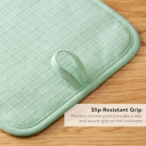 KITCHENAID Gourmet Series Gridlines Pot Holders 2-Pack Set, Heat Resistant up to 600°F, Soft Silicone Grip, Magnetic Cuff, Pistachio Green, 8"x8" - color: Pistachio Green