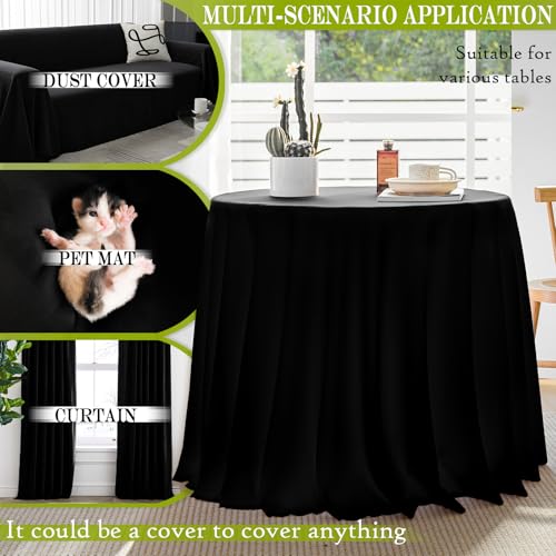 BYDOLL Table Cloth 70 Inch Round Tablecloth Fits Max60 Inch Diameter Table Top,Black Polyester Washable Wrinkle-Free Spillproof Tablecloth for Party Patio Cover - color: Black, size: 70" x 70" (Round-Fits Tables 46''-58'')