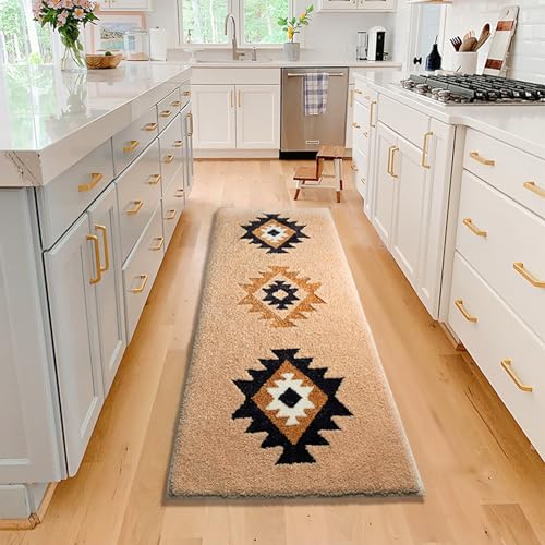 Boho Bathroom Rugs Runner 60x24 Inch Accent Long Non Slip Bohemian Area Runner Rug for Bathroom Tub Kitchen Entryway Laundry Bedroom Washable Bedside Rug Hallway Rug, Camel - color: M Bohemian
