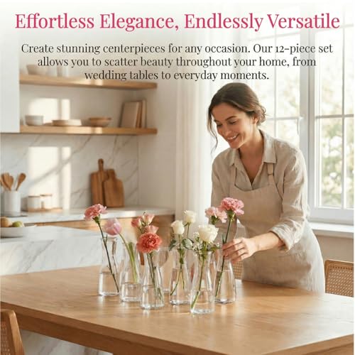 Set of 12 Small Glass Bud Vases, 6 Oz Mini Flower Vases Set | Clear Decorative Vases Table Centerpieces for Wedding, Single Stem Flowers, Dining Room Party Decor