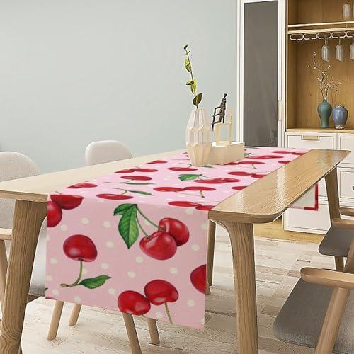 Red Cherry Table Runner, Tropical Fruit Polka Dot Print Table Runner for Birthday Party Dining Room Home Kitchen 13x36in - color: Fruit-4, size: 13x36in