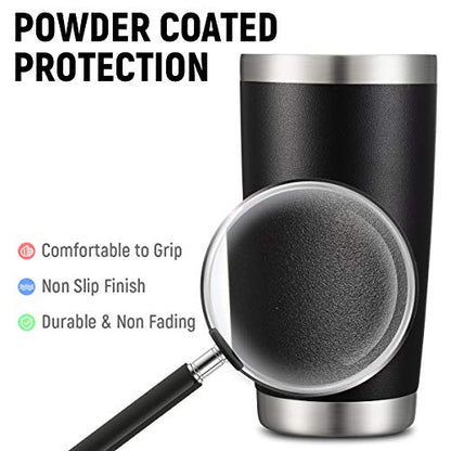 COMOOO 20oz Black Tumbler 4 Pack Stainless Steel Insulated Travel Mug with Lid and Straw Vacuum Double Wall Coffee Cup for Hot Beverage and Cold Drinks(Black, 4 Pack) - color: Black