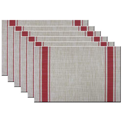 Placemats Place Mmats Indoor Set of 6 Washable Easy to Clean PVC Placemat (placemats Set of 6, Red) - color: Red, size: placemats set of 6