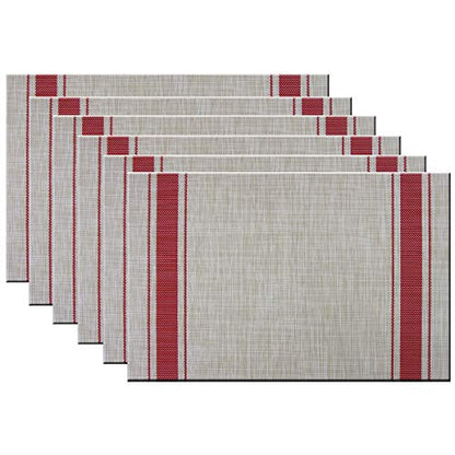 Placemats Place Mmats Indoor Set of 6 Washable Easy to Clean PVC Placemat (placemats Set of 6, Red) - color: Red, size: placemats set of 6