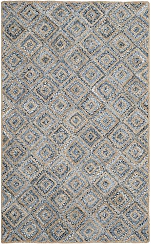 SAFAVIEH Cape Cod Collection Area Rug - 5' x 8', Natural & Blue, Handmade Flat Weave Diamond Braided Jute & Denim, Ideal for High Traffic Areas in Living Room, Bedroom (CAP354A) - color: Natural/Blue, size: 5' x 8' (Rectangular)