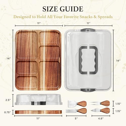 Acacia Charcuterie Board with Lid, Travel Portable Charcuterie Cheese Board, Serving Tray House Warming Gift New Home, Gifts for Women - color: Acacia