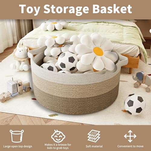 125L Extra Large Blanket Basket, 25" x 16" | Jumbo Laundry Woven Cotton Rope Basket with Handles, Baby Toy Storage, Gradual Brown - color: gradual brown, size: 1 Pack