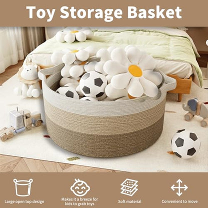 125L Extra Large Blanket Basket, 25" x 16" | Jumbo Laundry Woven Cotton Rope Basket with Handles, Baby Toy Storage, Gradual Brown - color: gradual brown, size: 1 Pack