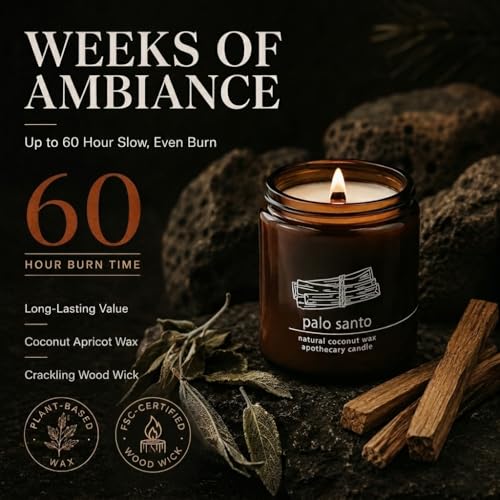 Hemlock Park Palo Santo Apothecary Crackling Wood Wick Candle | 8 oz | Coconut Apricot Wax | Crackling Wood Wick | Botanical Fragrance | Made in USA - size: Standard 8 oz