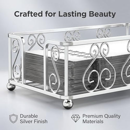 Guest Towel Holder Tray for Bathroom Countertop, Silver Napkin | Guest Bathroom, Powder Room & Vanity Use - color: E - Silver Guest Towel Holder Tray, size: Guest Towel Holder