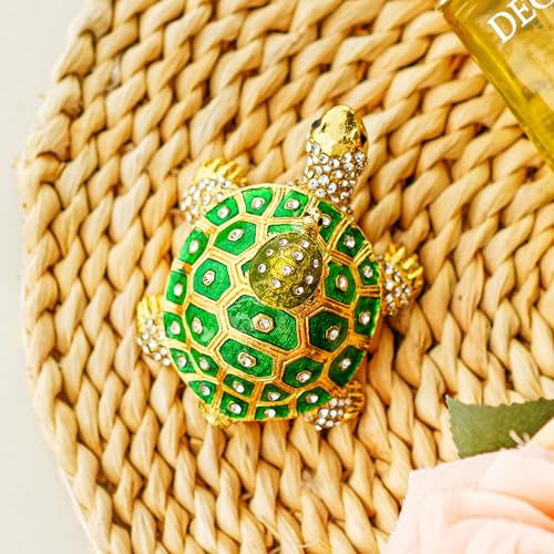 YU FENG 3 Inch Mother Child Turtle Trinket Box, Crystal Hinged Jewelry Box | Enameled Mother & Baby Tortoise Design, Sparkling Crystal Accents, Ring Holder, Collectible Figurine, Gift for Mom - color: Green Turtle