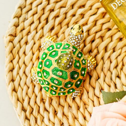 YU FENG 3 Inch Mother Child Turtle Trinket Box, Crystal Hinged Jewelry Box | Enameled Mother & Baby Tortoise Design, Sparkling Crystal Accents, Ring Holder, Collectible Figurine, Gift for Mom - color: Green Turtle