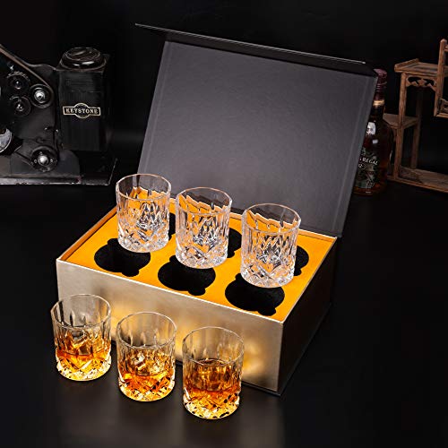 KANARS Whiskey Glasses Set of 6 with Elegant Gift Box for Liquor Scotch Rum | 10 Oz Premium Old Fashioned Crystal Glass Tumbler Bourbon Gifts for Birthday Thanksgiving Christmas Housewarming - color: Set of 6
