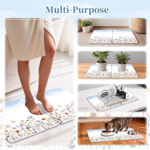 Stone Bath Mat Diatomaceous Earth Shower Mat, Non-Slip Bath Mat for Bathroom, Quick Drying Bathroom Rugs Natural Easy to Clean, 24"×16" (Sky) - color: Sky