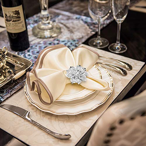 KPOSIYA Hollow Out Flower Napkin Ring Holder Metal Napkin Rings Set of 20 for Wedding Party Holiday Banquet Christmas Dinner Delicate Serviette Buckles Decor Favor (20, Flower-Silver) - size: 20 pcs, style: Silver