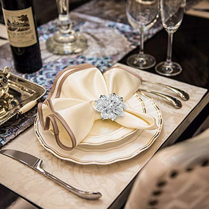 KPOSIYA Hollow Out Flower Napkin Ring Holder Metal Napkin Rings Set of 20 for Wedding Party Holiday Banquet Christmas Dinner Delicate Serviette Buckles Decor Favor (20, Flower-Silver) - size: 20 pcs, style: Silver