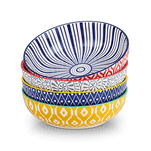 Selamica Ceramic 50 Ounce Pasta Bowls Set of 4, 8.6 Inch Large Salad Bowls, Wide and Shallow Porcelain Soup Bowls, Stackable Serving Bowls, Microwave Dishwasher Safe, Assorted Colors - color: Assorted Colors, size: 8.6 Inch