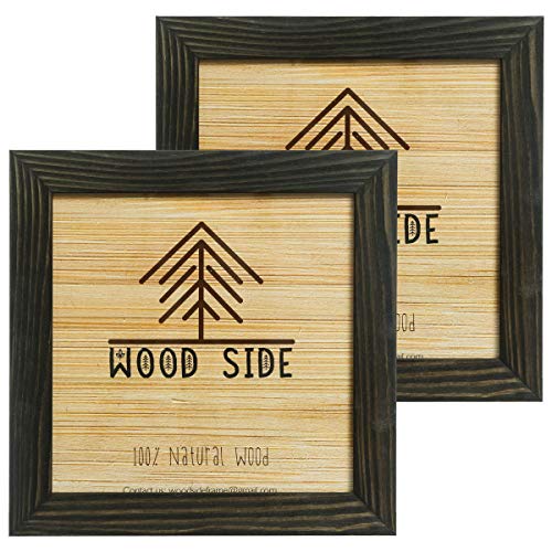 Rustic Wooden Square Picture Frames 4x4 - Set of 2-100% Natural Solid Eco Wood with Real Glass for Wall Mounting and Tabletop Display Photo Frame - Charcoal - color: Charcoal