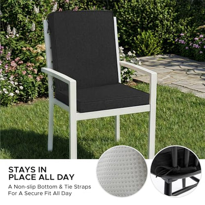 Outdoor Chair Cushions Set of 2, 18 x 16.5 Inch, Black | Water-Resistant, Fade-Resistant, Patio Furniture Dining Chair Seat Replacement with Mid Back, Ties Zipper, Removable Cover - color: Black, size: 18" x 16.5" 2 Pack