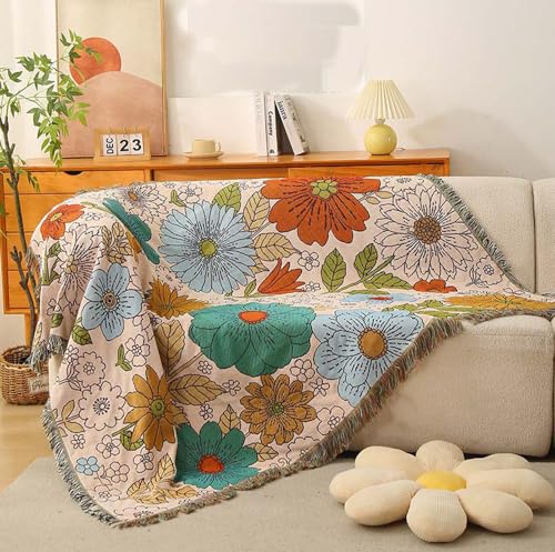 Homesy Aztec Throw Blanket Flower Native Southwestern Bed Blankets 51"x63" | Southwest Decor,Boho Style,Sofa Couch Chair Cover,Outdoor Beach Car Tent Travel Camping Use,Tapestry,Reversible and Tassel - color: Colorful Flowers, size: 51"x63"