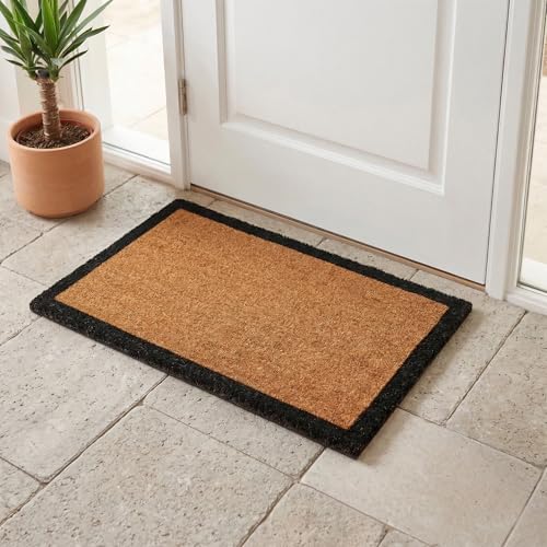 Fab Habitat Modern Non Slip Doormat - Durable, Thin - Natural Coir & Rubber - Entryway, Front Door, Porch, Patio - Black Border (18" x 30" Non-Slip) - color: Black Border, size: Large (18 x 30 inch) - Extra Thin, Low Profile