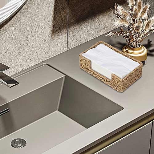 Graciadeco Bathroom Disposable Guest Towel Napkin Holder Long Seagrass Woven Rattan Wicker Table Dinner Paper Hand Guest Towel Napkin Basket Tray Caddy for Kitchen | 1 Pack, Home Decor, Rectangle, Seagrass, Handwoven, Tissue Holder For Bathroom - size: L9