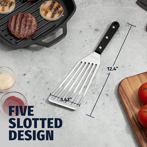 Zulay Kitchen Stainless Steel Fish Turner Spatula - 12.4” Flexible Heat-Resistant Slotted Turner for Non-Stick Cookware - Rust-Proof, Durable & Dishwasher Safe Cooking Utensil for Everyday Use - size: Large