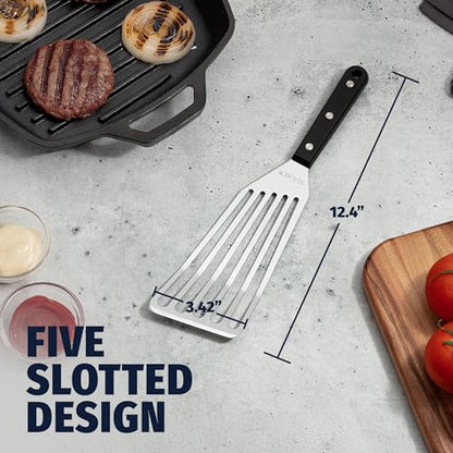 Zulay Kitchen Stainless Steel Fish Turner Spatula - 12.4” Flexible Heat-Resistant Slotted Turner for Non-Stick Cookware - Rust-Proof, Durable & Dishwasher Safe Cooking Utensil for Everyday Use - size: Large