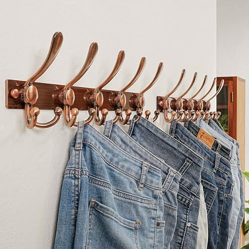 Coat Rack Wall Mount, Heavy Duty 12-Gauge Base vs Flimsy 1mm, Double-Thick Solid Anti-Snap Hooks, 16” Stud-Mount,Stainless Steel Hanger for Clothes Hat Entryway Closet, Antique Copper,Pack of 2 - color: Antique Copper, size: L=17" (2pcs)