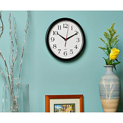 Bernhard Products Black Wall Clocks, 2 Pack Silent Non Ticking 10 Inch Quality Quartz Battery Operated Round Easy to Read Home/Office/School Clock - color: Black, size: 10 Inch - 2 Clocks