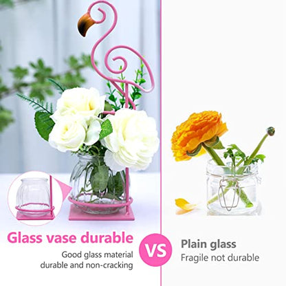 Tabletop Pink Flamingo Planter Propagation Station, Glass Vase Metal Stand | Cute Flamingo Metal Holder, Gift for Flamingo Lovers, Plant Terrarium, Home Office Accent, Great for Small Plants& Cuttings - color: Pink Flamingo