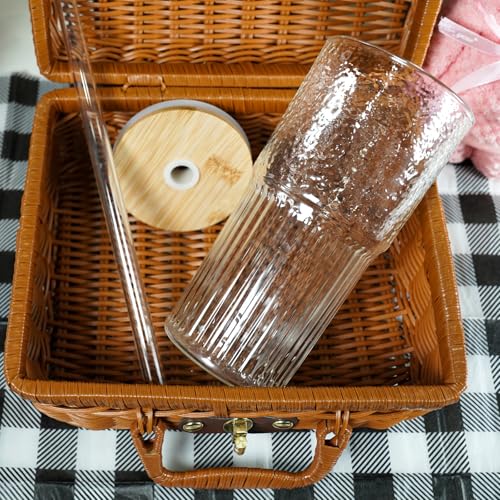 ANOTION 4Pcs 22 oz Iced Coffee Cups Drinking Glasses Iced Coffee Cup | Smoothie Cup Glass Tumbler Water Glasses Ribbed Glassware - color: Transparent