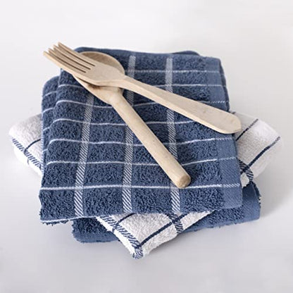 Ritz Premium 100% Cotton Terry Check Kitchen Dish Towels - Highly Absorbent, Super Soft, Long-Lasting, 25"x15", 3-Pack, Federal Blue - color: Federal Blue, size: 3-Pack - Kitchen Towel