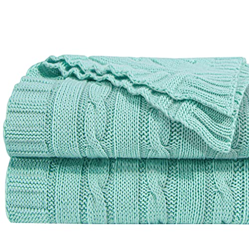 NTBAY Cotton Cable Knit Throw Blanket, 51 x 67, Mint | 100% Cotton Cable Knit Throw with Breathable, Lightweight Cnstruction for Sofa, Bed, Reading, and Decorative Layering - color: Mint, size: Throw(51"x67")