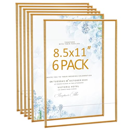 Acrylic Picture Frames 8.5x11 Set of 6,Gold Photo Frames Collage Wall Decor,No Drilling 8.5x11 Floating Hanging Picture Frames for Home, School, Office - Gold Color - color: Gold, size: 8.5x11"