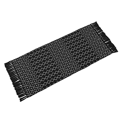 Moroccan Accent Hand Woven Bathroom Rug,Area Rug for Bedroom,Cotton Woven Boho Throw Rug ,Tribal Decorative Throw Rugs for Laundry Hallway Kitchen Sink(2inchx4.2inch,Black&white Rhombus)