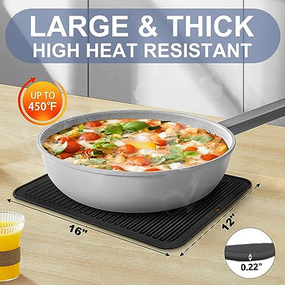 Walfos XXL Silicone Trivet 16x12 Inch, Trivets for Hot Pots and Pans, Heat Resistant Pot Holders Hot Pads for Kitchen Quartz Countertops, Hot Dishes, 4 Pack - style: 16x12in, 4 Black XXL Trivets