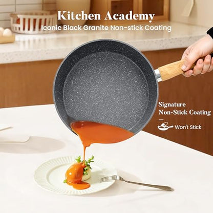 Kitchen Academy Granite Pots and Pans Set Non Stick, Induction Cookware | 17-Piece Gray Cooking Pans and Pots Set, PFOA & PFOS Free. - color: Gray, size: 17 PCS Cookware Set