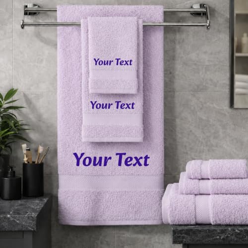 Personalized Towel Set, Custom Bath Towels with Name, Turkish Cotton Lilac | 6 Pcs Set, 100% Cotton, Embroidered, Monogrammed, Customized Gift For Adults, Wedding, Bridal Shower, Housewarming, Spa - color: Lilac, size: 6 Piece Towel Set